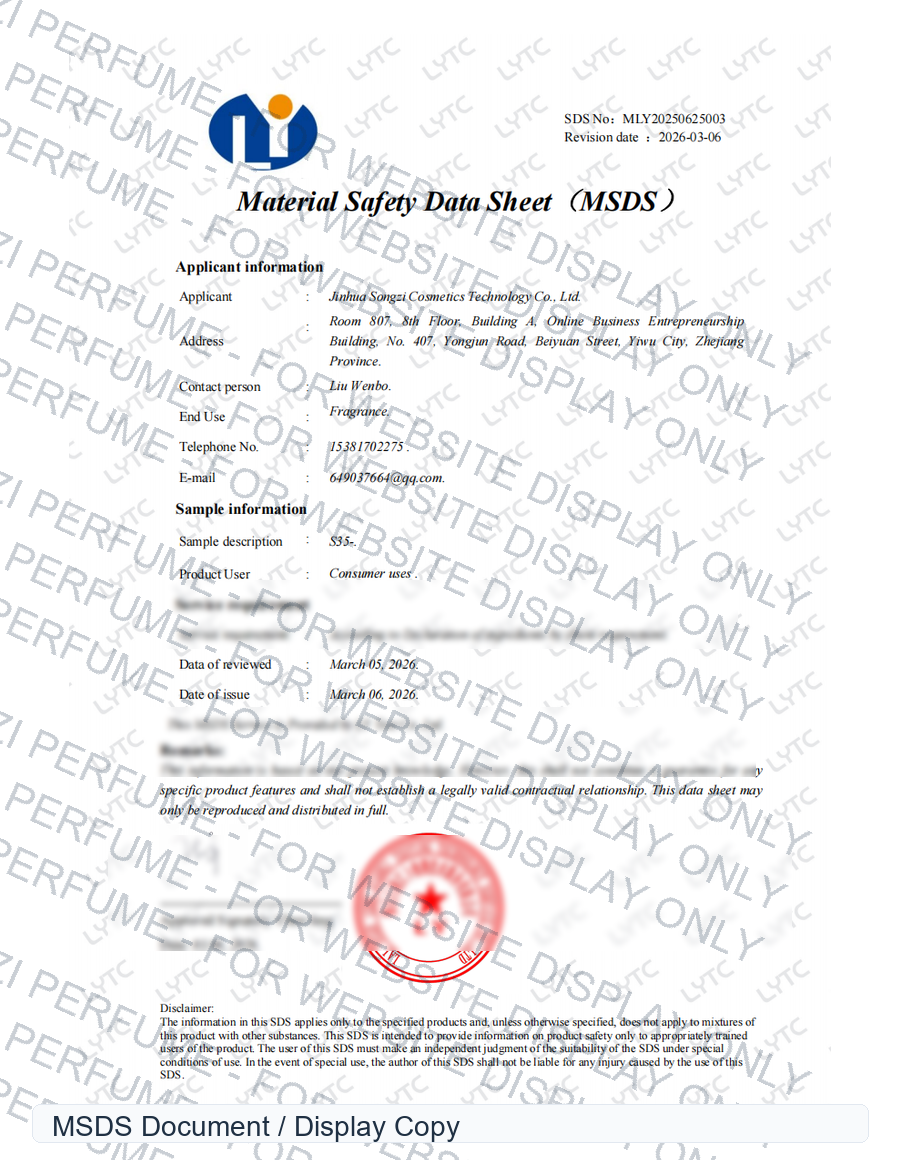 MSDS document display copy for Songzi Perfume